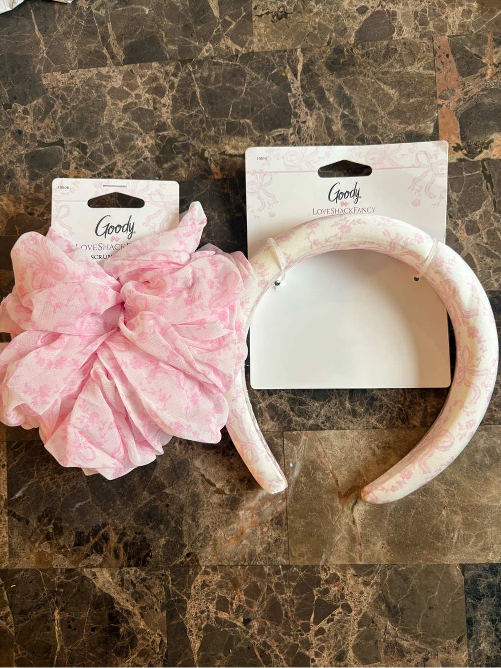 LoveShackFancy Pink Floral Padded Headband with Oversized Scrunchie